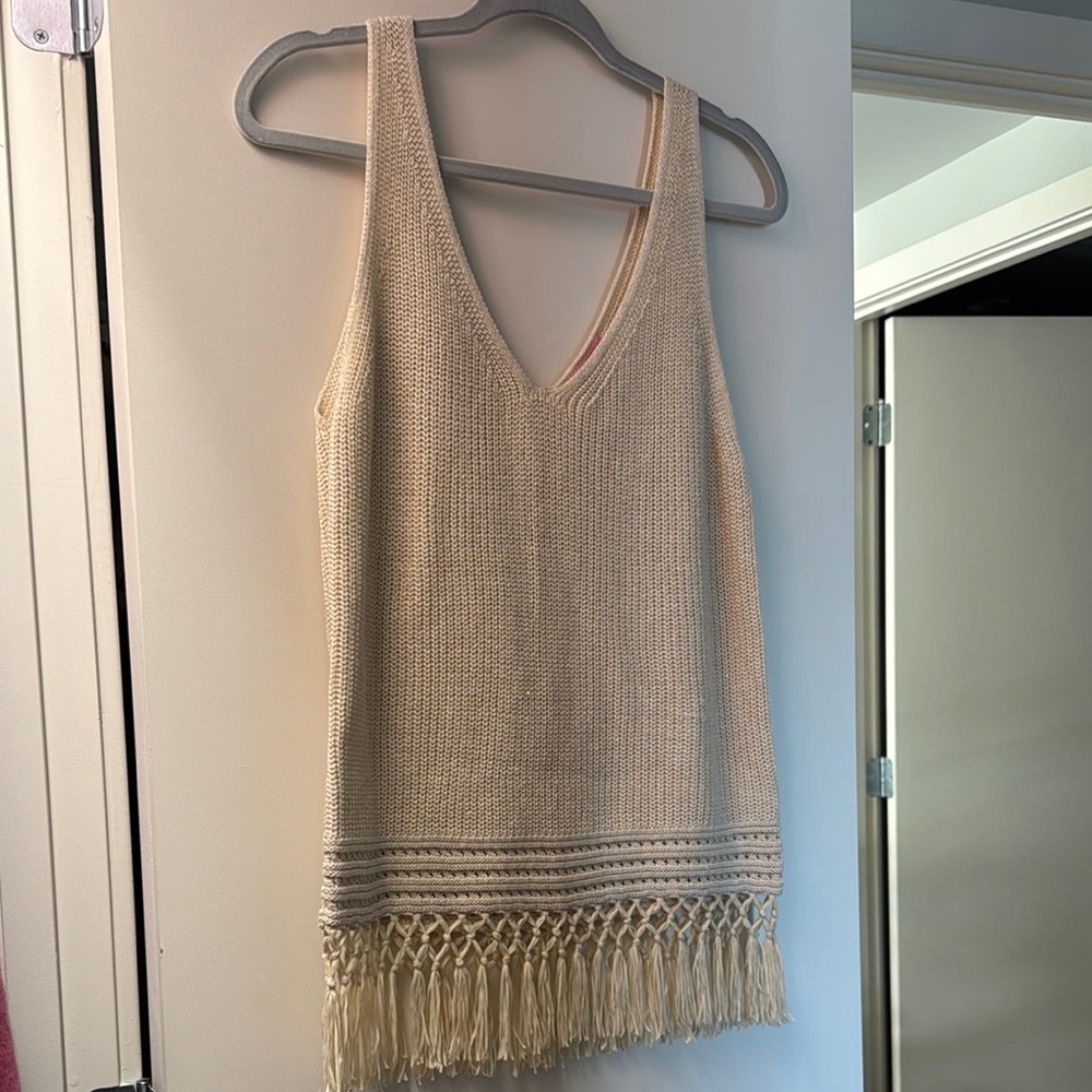 New Lilly Pulitzer Gold Knit Sleeveless Fringe Top M